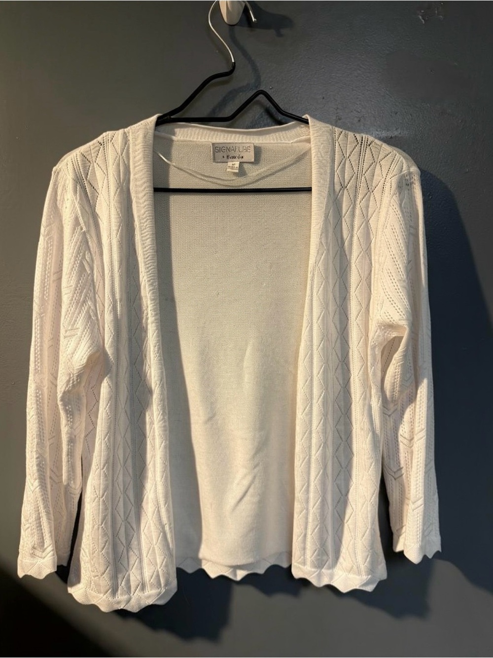 Signature Cream Open-Front Diamond Knit Cardigan